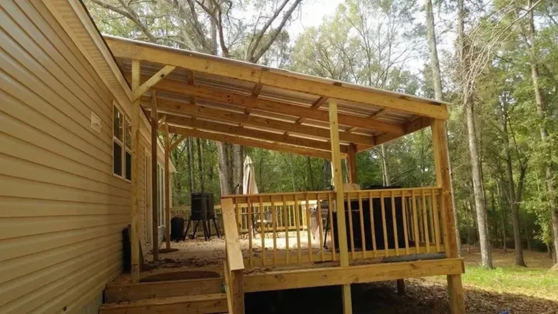 Custom covered wood deck and patio on a residential property in Covington, LA
